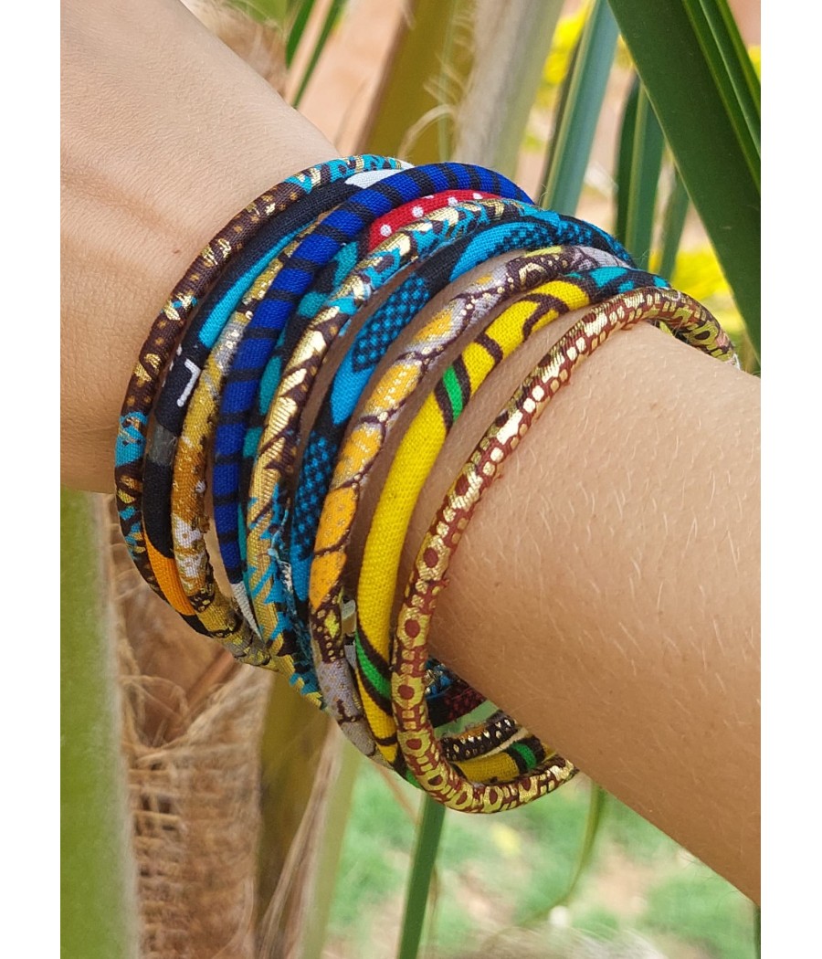 Bracelet en tissu wax doré